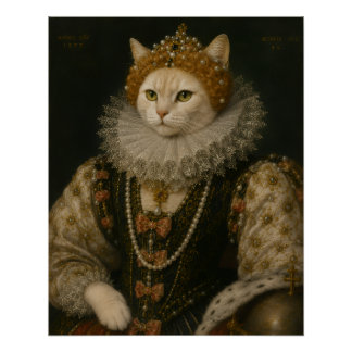 Regal Cat Queen Elizabeth I Renaissance Portrait Poster