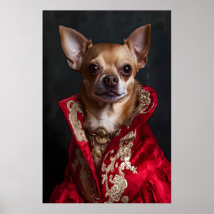 Regal Chihuahua Portrait, Vintage Style Dog Art Poster