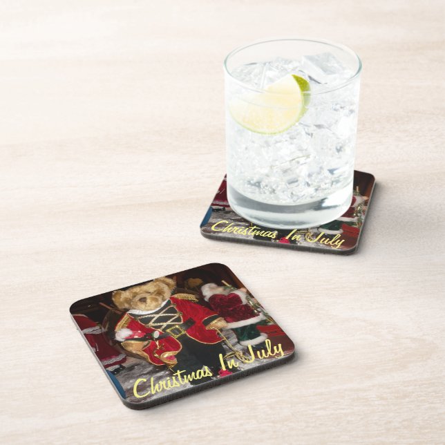 Regal Christmas Teddy Bear Holiday Art Print Coaster (Right Side)