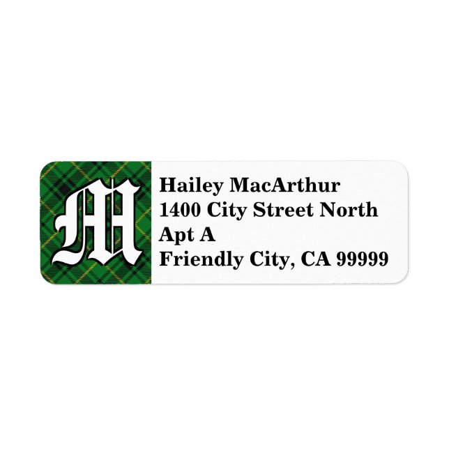 Regal Clan Arthur MacArthur Tartan Monogram Return Address Label (Front)