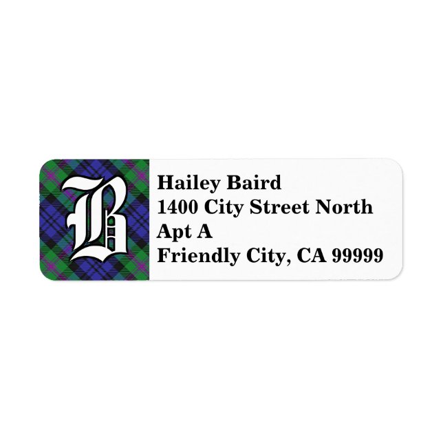 Regal Clan Baird Tartan Monogram Return Address Label (Front)