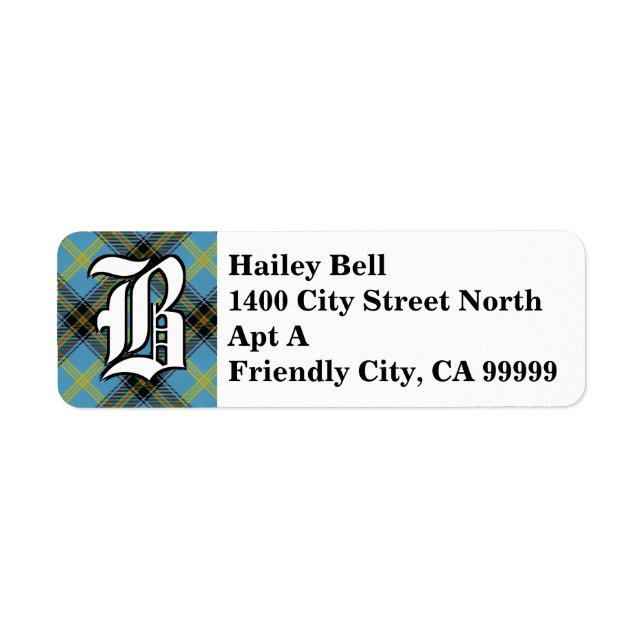 Regal Clan Bell Tartan Monogram Return Address Label (Front)