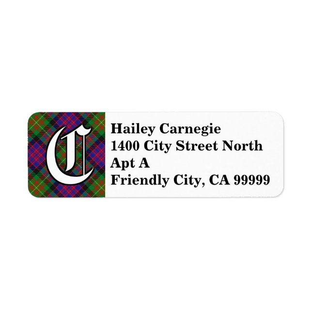 Regal Clan Carnegie Tartan Monogram Return Address Label (Front)