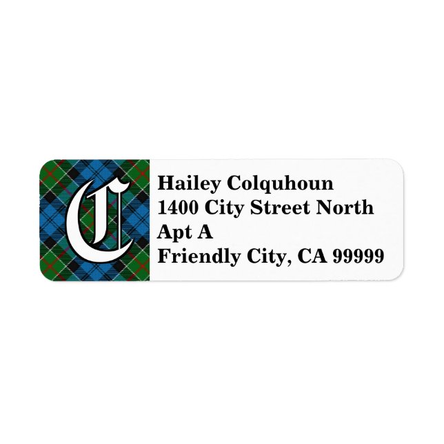 Regal Clan Colquhoun Tartan Monogram Return Address Label (Front)