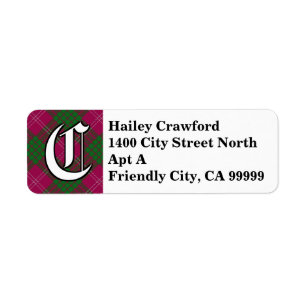 Regal Clan Crawford Tartan Monogram Return Address Label