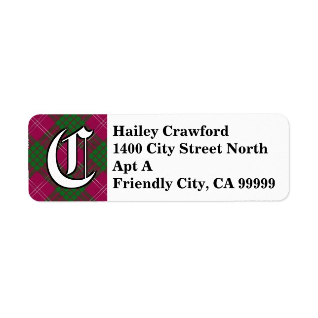 Regal Clan Crawford Tartan Monogram Return Address Label (Front)