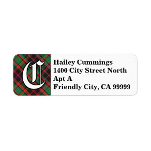 Regal Clan Cumming Hunting Tartan Monogram Return Address Label