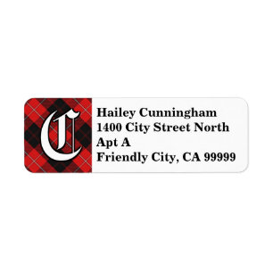 Regal Clan Cunningham Tartan Monogram Return Address Label