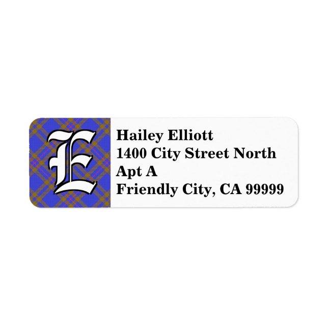 Regal Clan Eliott Tartan Monogram Return Address Label (Front)