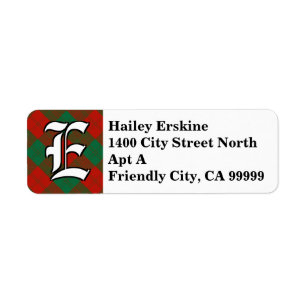Regal Clan Erskine Tartan Monogram Return Address Label