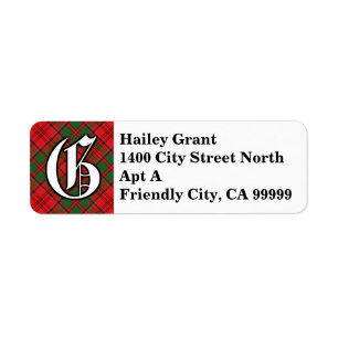 Regal Clan Grant Tartan Monogram Return Address Label