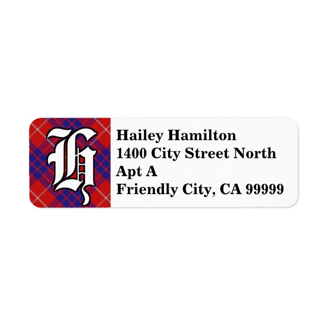Regal Clan Hamilton Tartan Monogram Return Address Label (Front)