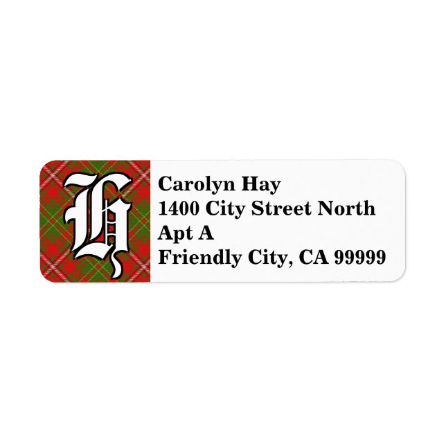 Regal Clan Hay Tartan Monogram Return Address Label (Front)