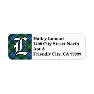 Regal Clan Lamont Tartan Monogram Return Address Label