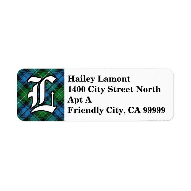 Regal Clan Lamont Tartan Monogram Return Address Label (Front)