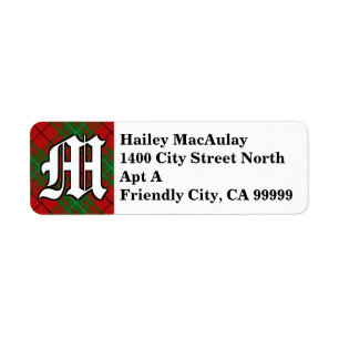 Regal Clan MacAulay Tartan Monogram Return Address Label