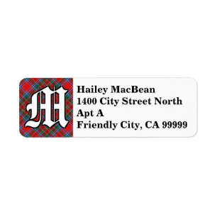 Regal Clan MacBean MacBain Tartan Monogram Return Address Label