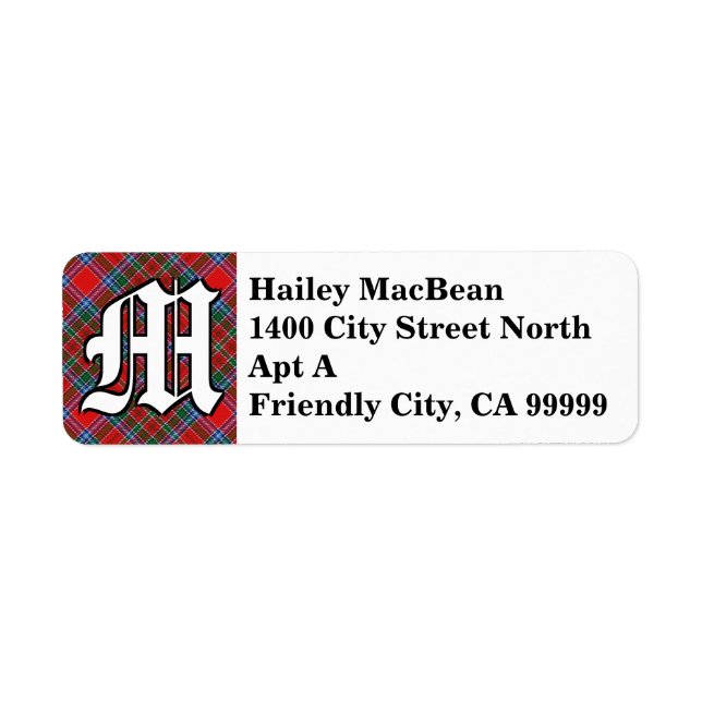 Regal Clan MacBean MacBain Tartan Monogram Return Address Label (Front)