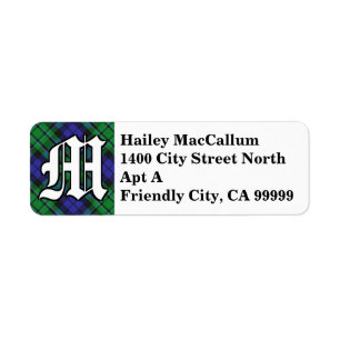 Regal Clan MacCallum Tartan Monogram Return Address Label