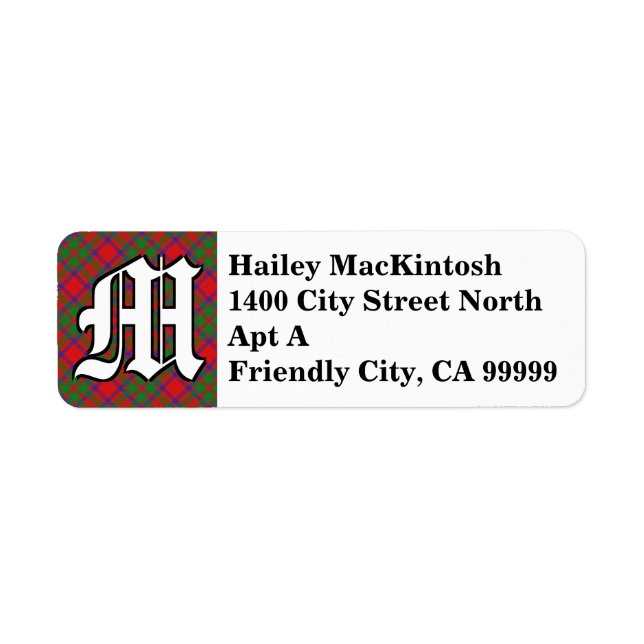 Regal Clan MacKintosh Tartan Monogram Return Address Label (Front)