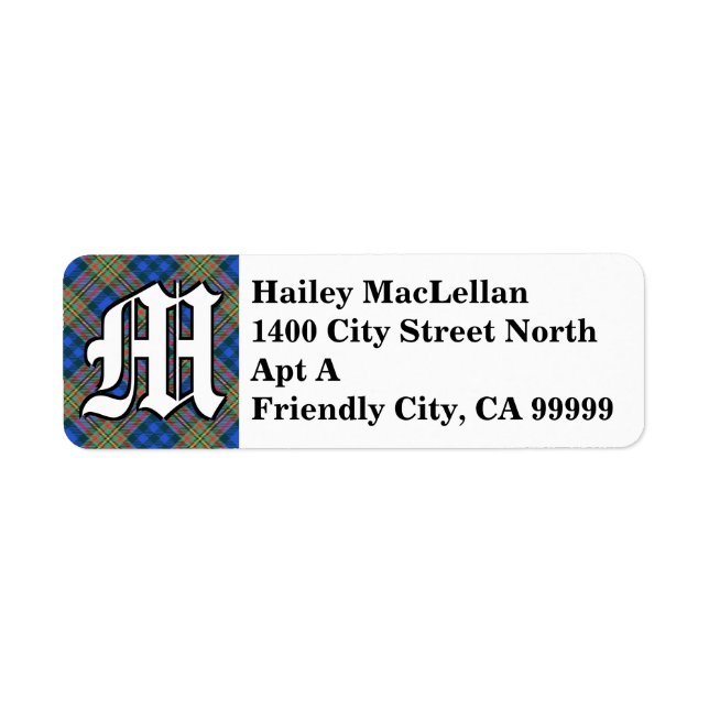 Regal Clan MacLellan Tartan Monogram Return Address Label (Front)