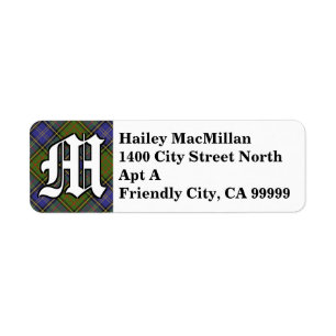 Regal Clan MacMillan Hunting Tartan Monogram Return Address Label