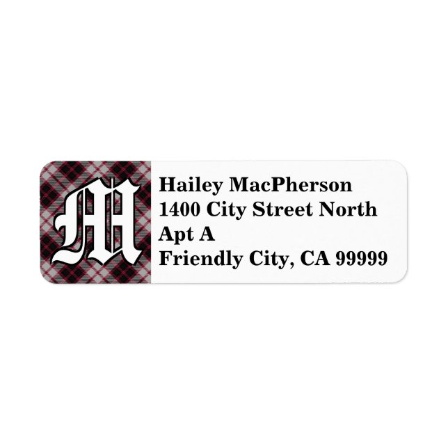 Regal Clan MacPherson Tartan Monogram Return Address Label (Front)