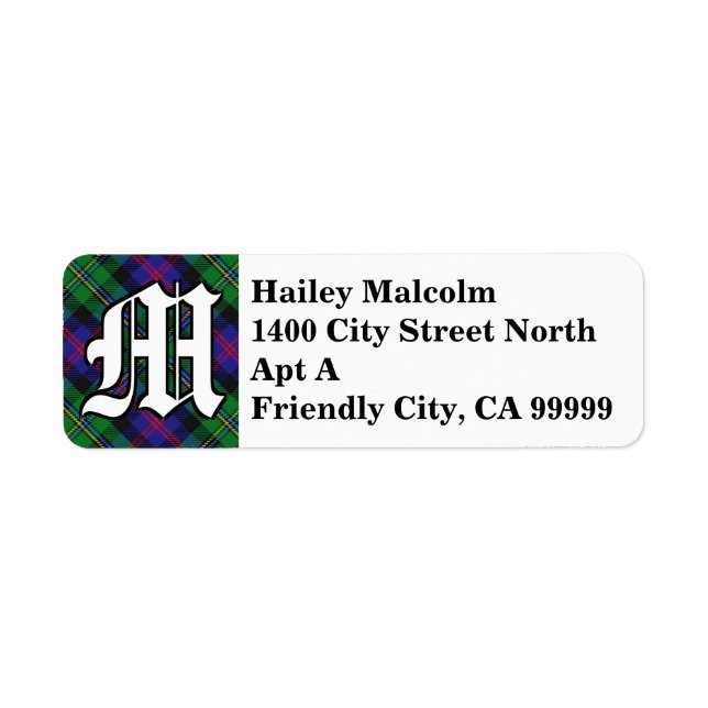 Regal Clan Malcolm Tartan Monogram Return Address Label (Front)