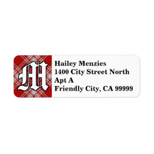 Regal Clan Menzies Red and White Tartan Monogram Return Address Label