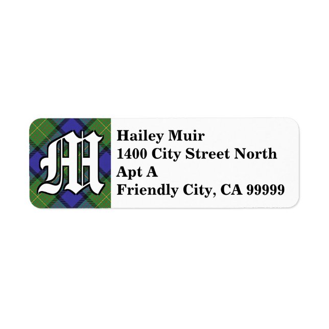 Regal Clan Muir Tartan Monogram Return Address Label (Front)