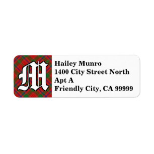 Regal Clan Munro Tartan Monogram Return Address Label