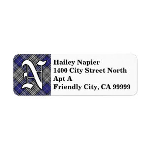 Regal Clan Napier Tartan Monogram Return Address Label