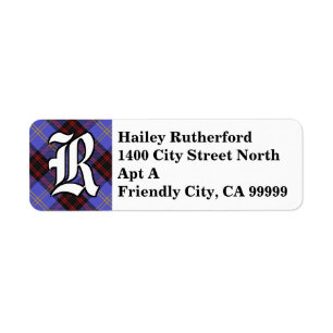 Regal Clan Rutherford Tartan Monogram Return Address Label