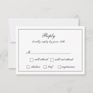 Regal Classic Formal Luxe Black & White Wedding  RSVP Card