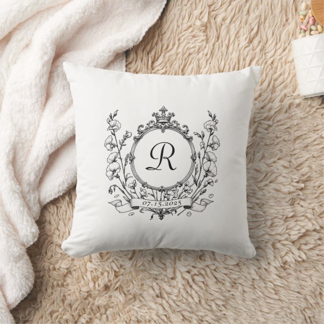 Regal Classic Formal Monogram Crest Wedding  Cushion (Blanket)