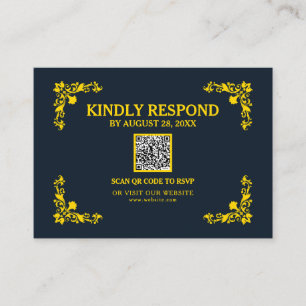 Regal Contrast Midnight Blue & Gold QR RSVP Card