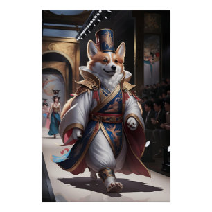 Regal Corgi in Traditional Royal Robe on Fashion Poster