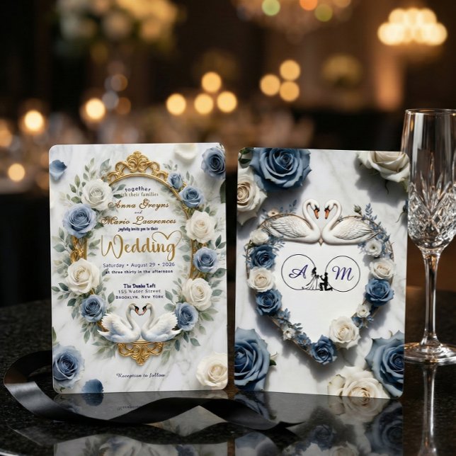 Regal Crest Silhouette Swans Traditional Wedding Invitation (Creator Uploaded)