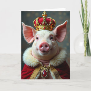 Regal Crowned Pig Birthday Card
