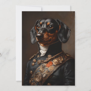 Regal Dachshund in Napoleonic Military Uniform Invitation