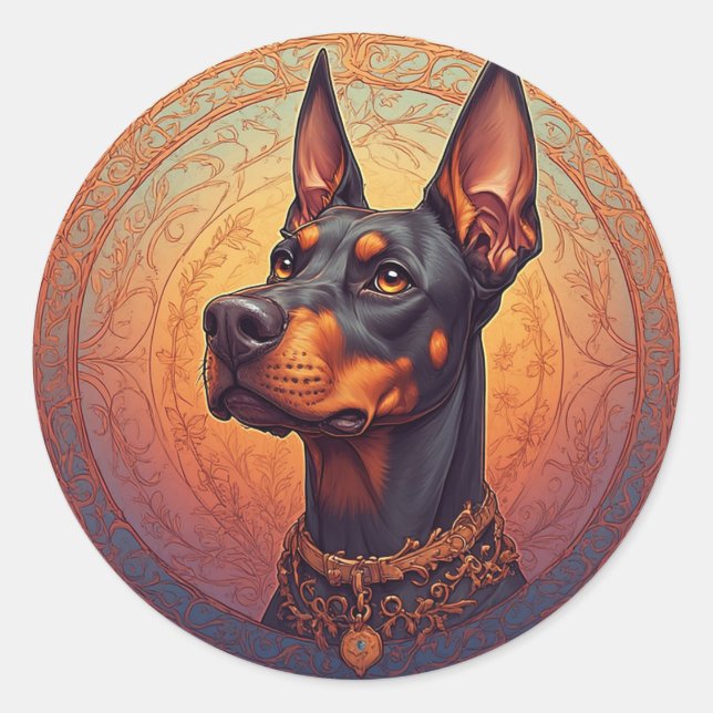 Regal Doberman Portrait Classic Round Sticker (Front)