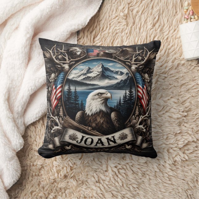 Regal Eagle With Mountains and Flags Cushion (Blanket)