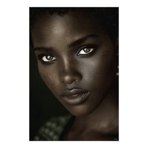 Regal Ebony Portrait Intense Gaze Gold Hoops Photo Print