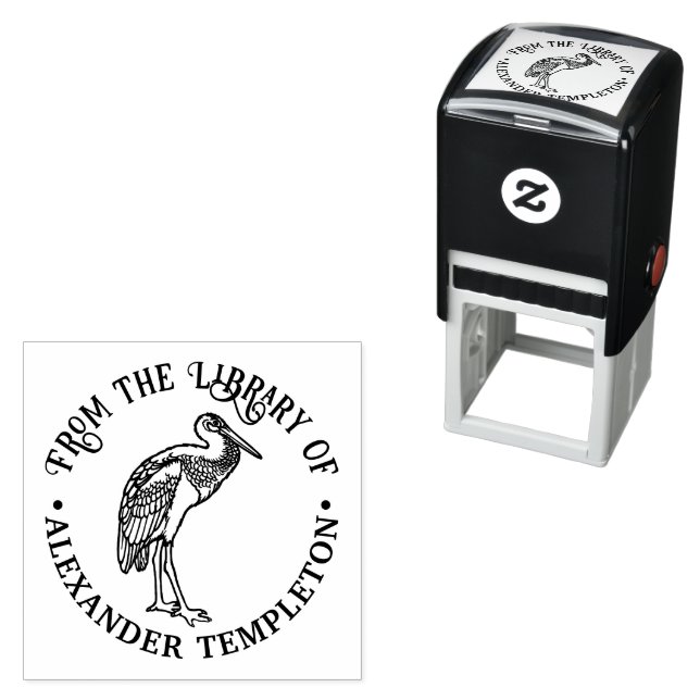 Regal Egret Bird Library Book Name Self-inking Stamp (In Situ)