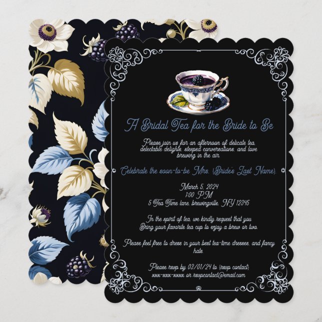 Regal Elegance Blackberry & Blooms Bridal Shower Invitation (Front/Back)