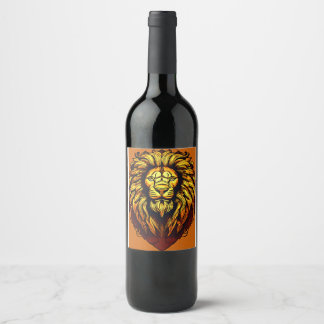 "Regal Elegance: Golden Lion Wine Bottle Design" Wine Label