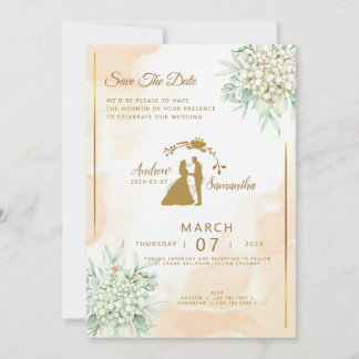 Regal Elegance: Ivory, Gold & Green Invitation