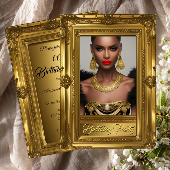 Regal Elegant Photo Birthday Party Gold Frame Invitation (Creator Uploaded)