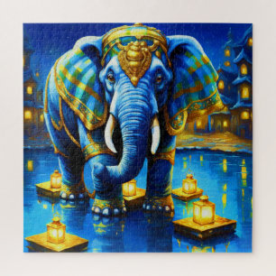 Regal Elephant In Blue Jigsaw Puzzle