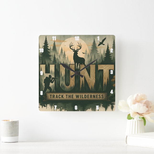 Regal Elk Misty Water HUNT Square Wall Clock (Home)